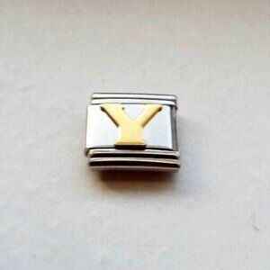Raised gold metal letter Y 9mm stainless steel Italian charm bracelet link new